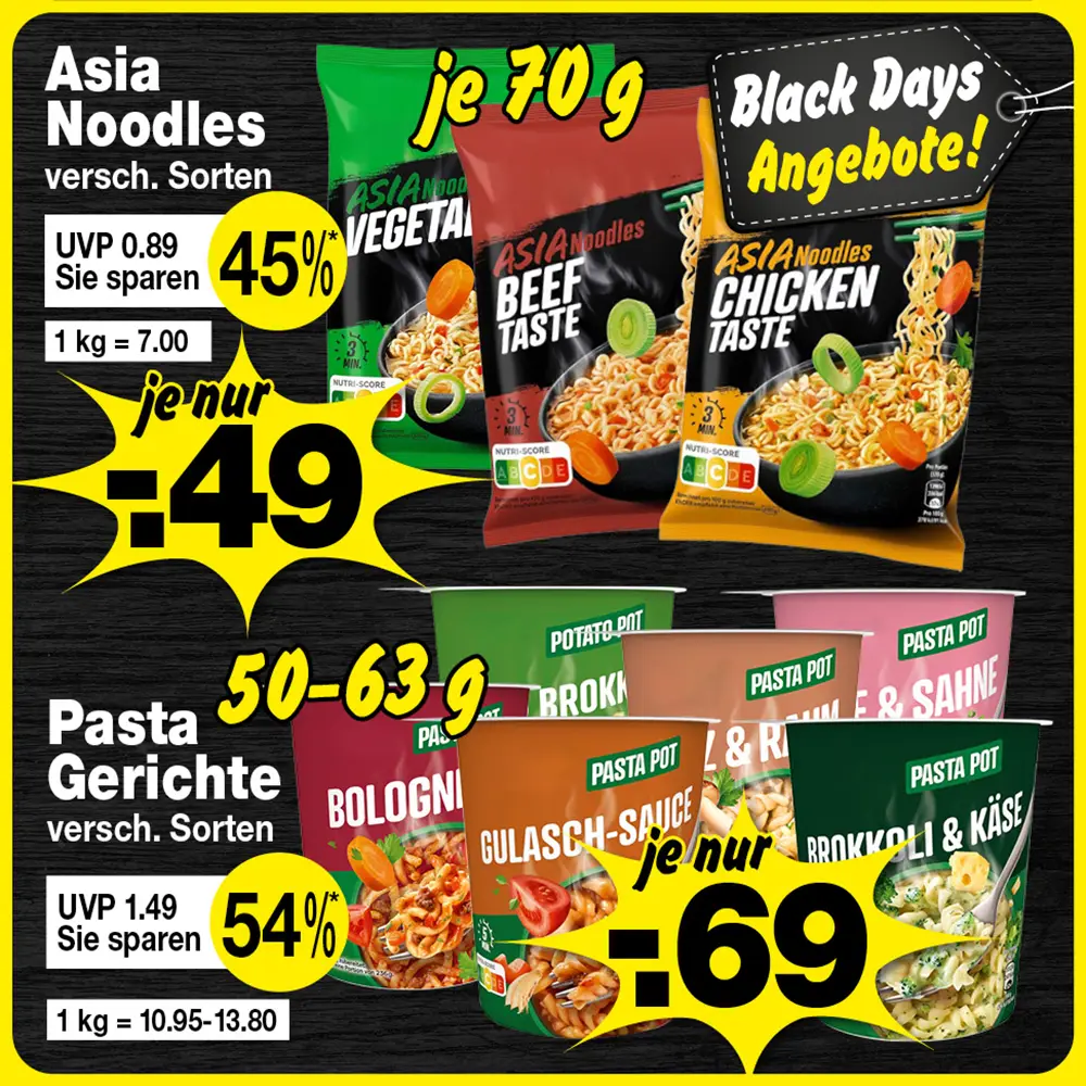 Asia oder Pasta Gerichte