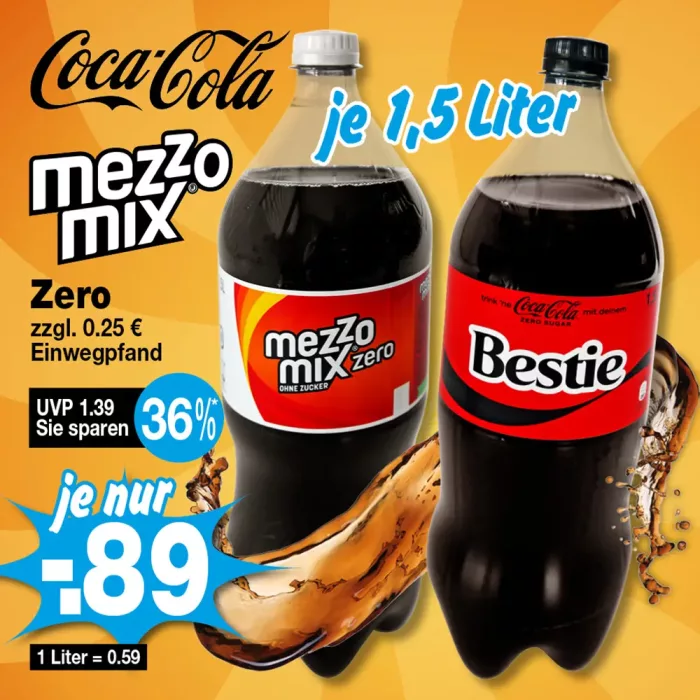 Coca-Cola oder Mezzo Mix zero 1,5L