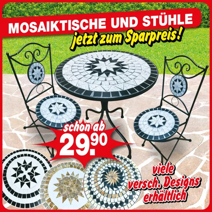 Mosaiktische und Stühle
