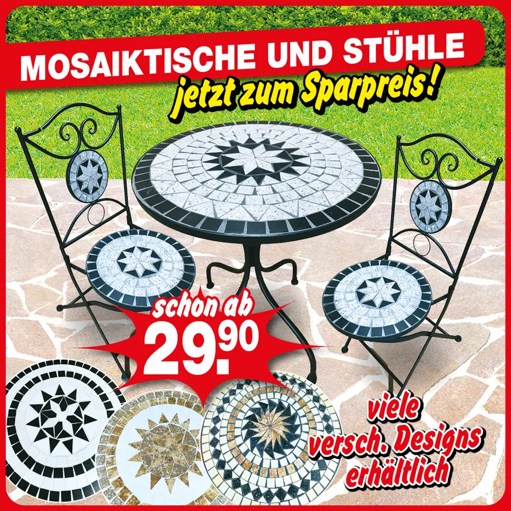 Mosaiktische und Stühle